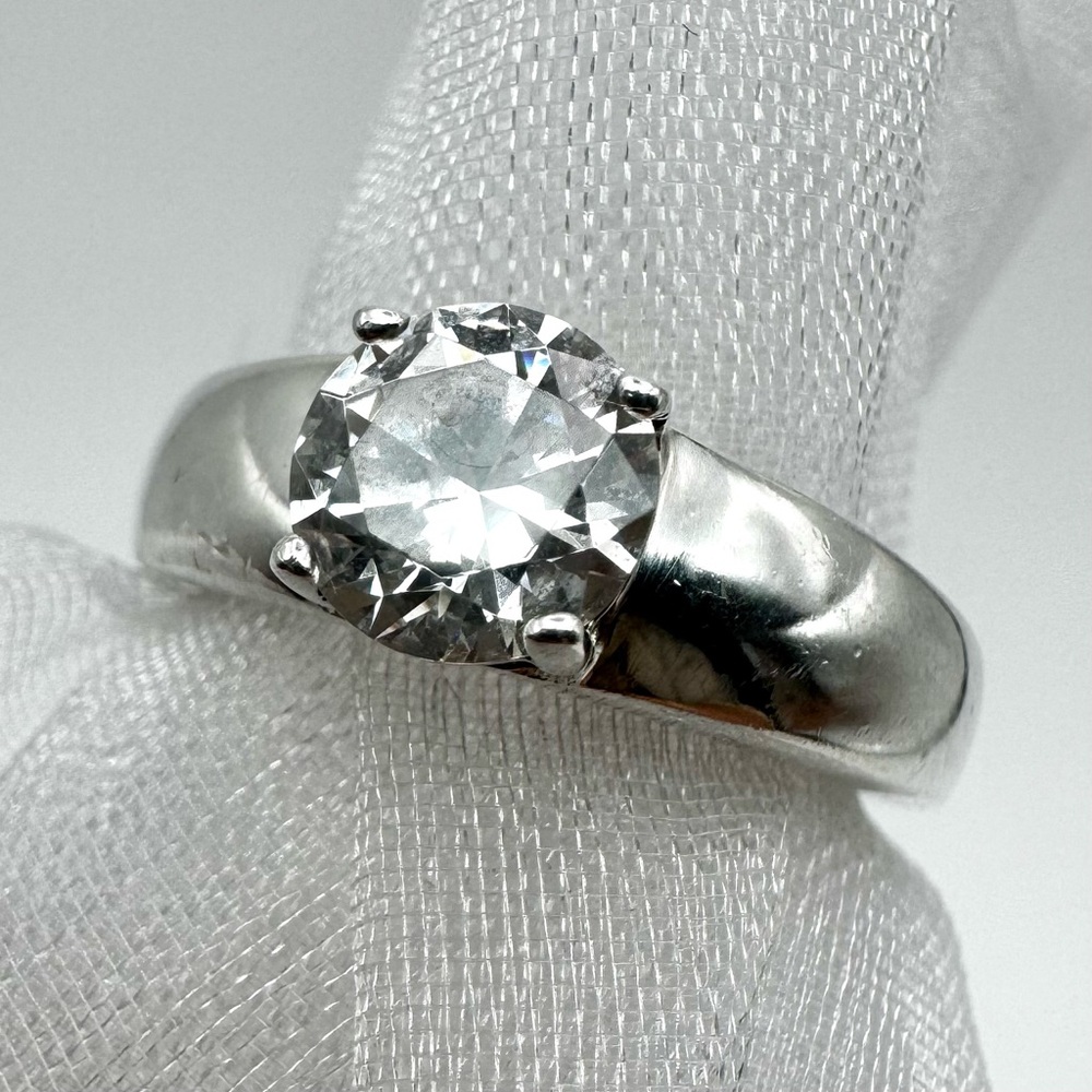 Diamonique Sterling Silver Solitaire Ring Size 7 VTG 925 SIGNED GSJ Jewelry EUC